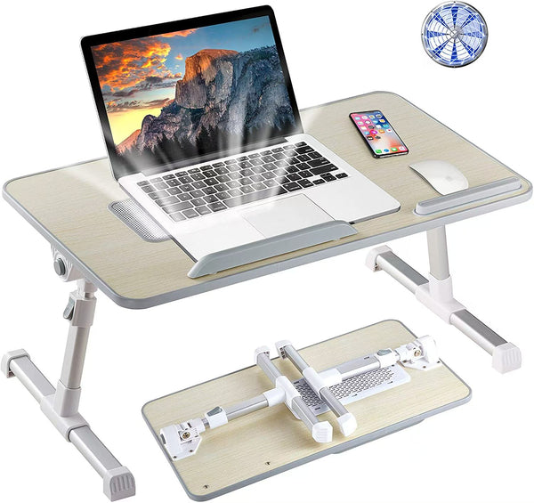 iDock Folding Multi-angle Adjustable Foldable Portable MDF Wood Home Office Bed Computer Laptop Lap Tray Desk Table with Fan