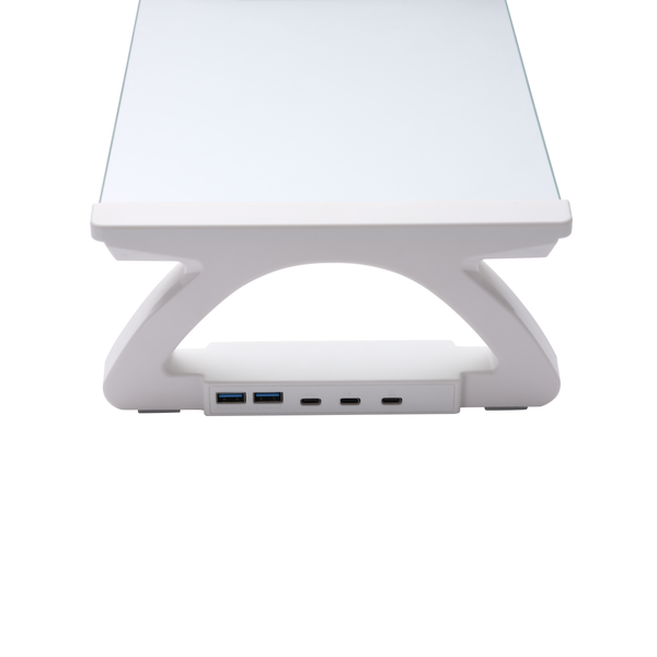 iDock Tempered Glass Smart Computer Monitor and Laptop Riser Stand with Phone Holder with USB Hub
