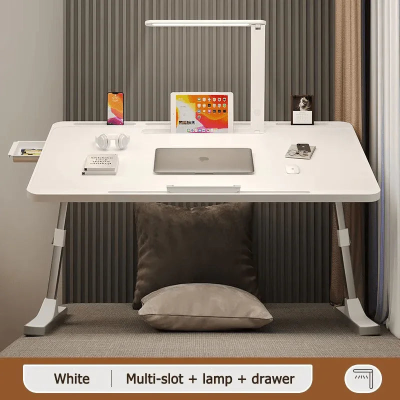 Factory Custom Logo Box iDock Adjustable Laptop Table Portable Folding Laptop Desk Bed Tray with Multi - slot LED Light Drawer - iDock Laptopstand