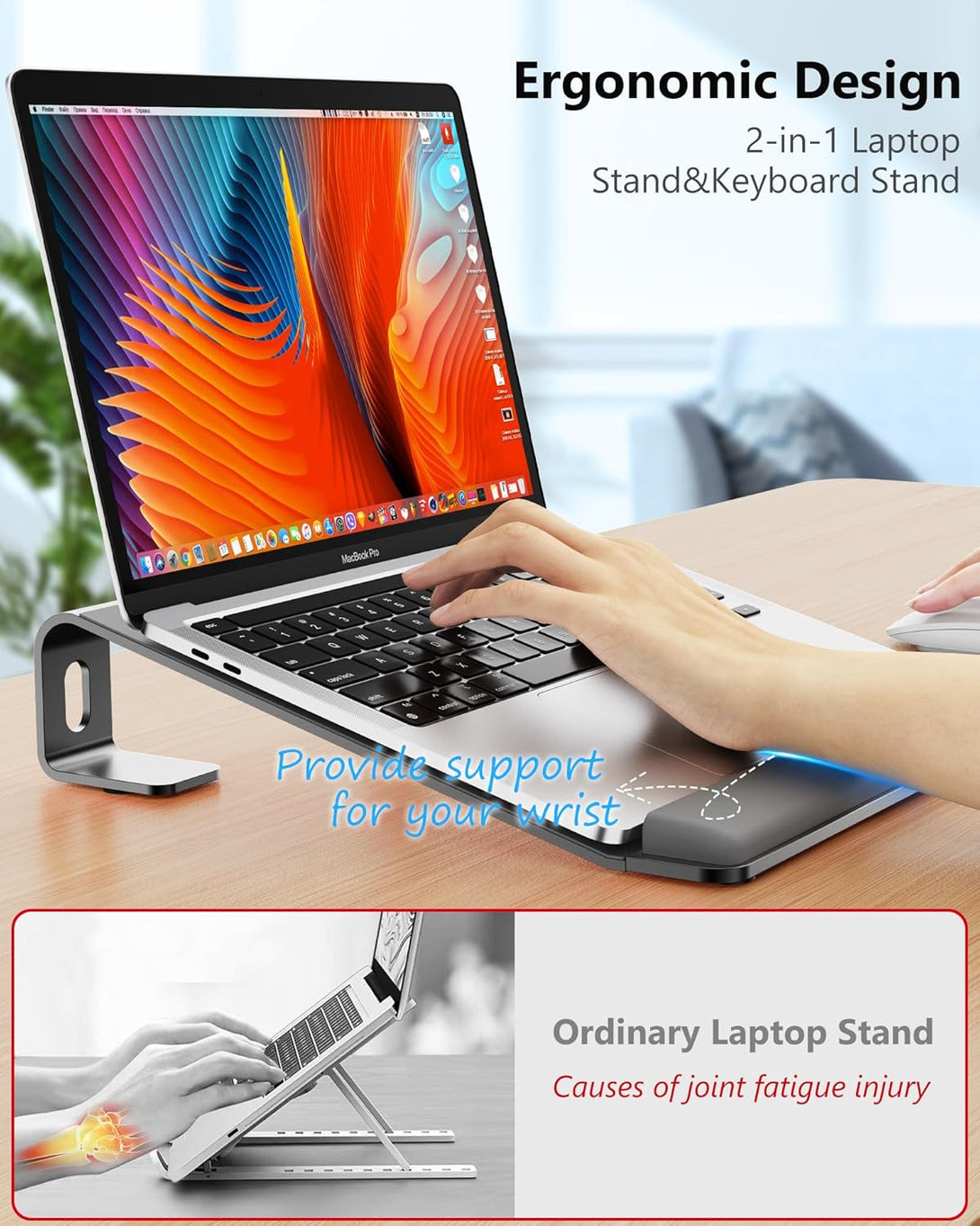 Factory Custom Logo Box iDock Ergonomic Detachable Aluminum Vertical Laptop Stand with Wrist Support Fit for 10 - 17 Inch Laptops - iDock Laptopstand