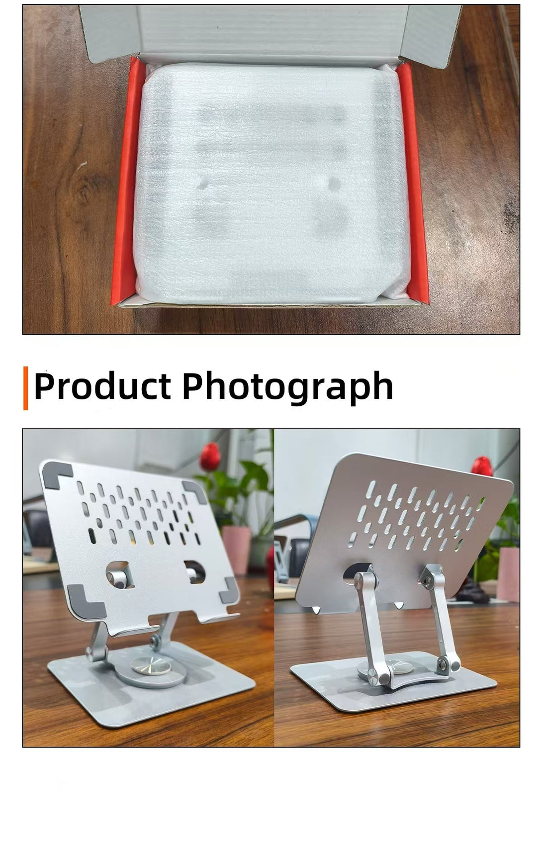 Factory Custom Logo Box iDock Ergonomic Portable Folding Adjustable Height 360 Degree Rotatable Tablet Riser Holder iPad Stand - iDock Laptopstand