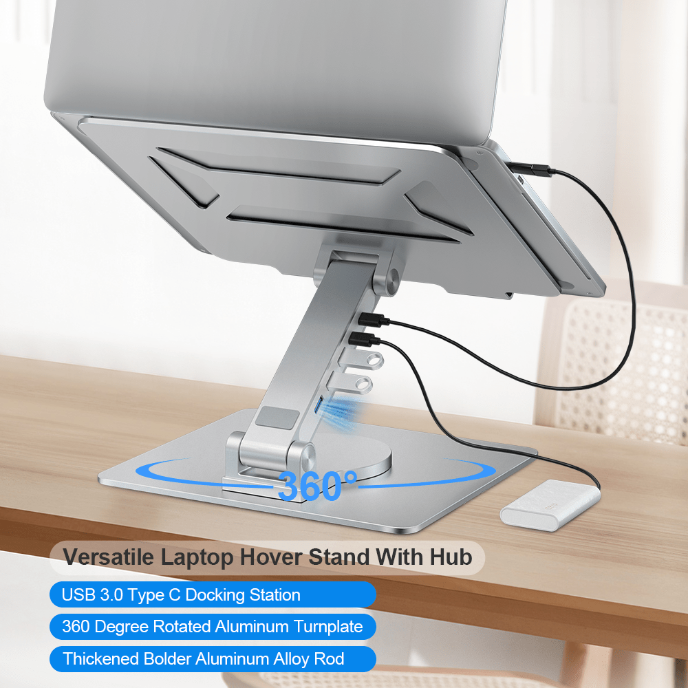 Factory Custom Logo Box iDock Height Angle Adjustable 360 Degree Rotating Desktop Laptop Holder Stand with Type C USB 3.0 HUB - iDock Laptopstand