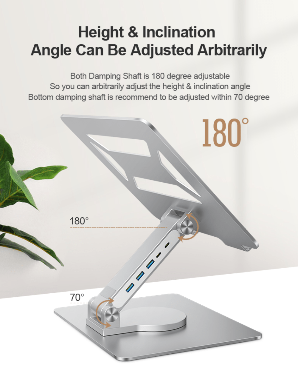 Factory Custom Logo Box iDock Height Angle Adjustable 360 Degree Rotating Desktop Laptop Holder Stand with Type C USB 3.0 HUB - iDock Laptopstand