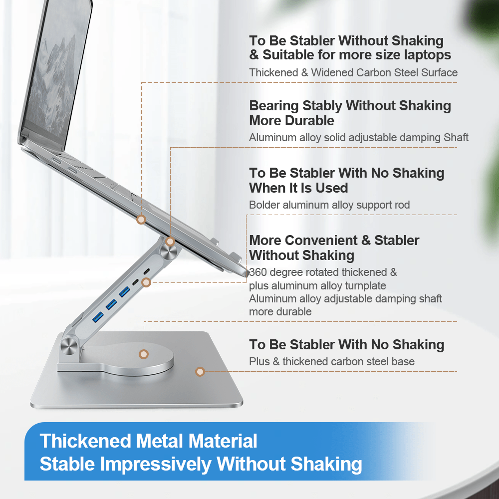 Factory Custom Logo Box iDock Height Angle Adjustable 360 Degree Rotating Desktop Laptop Holder Stand with Type C USB 3.0 HUB - iDock Laptopstand