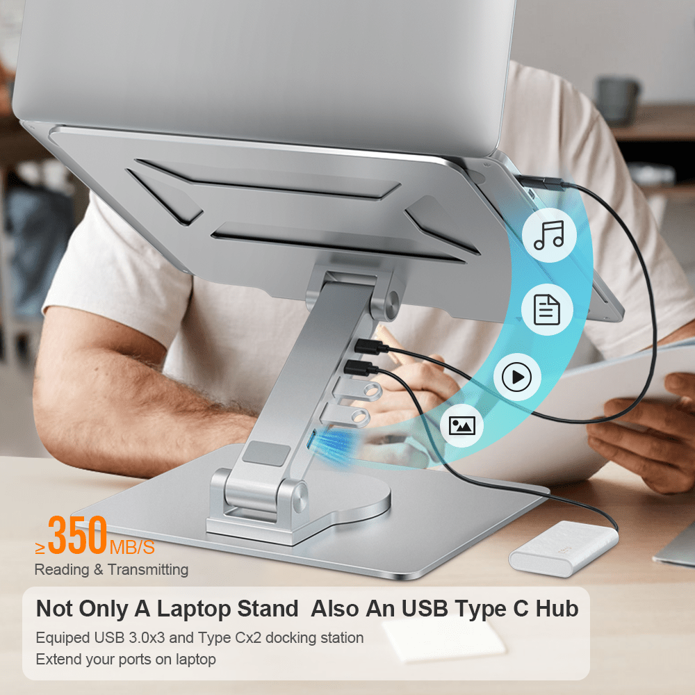 Factory Custom Logo Box iDock Height Angle Adjustable 360 Degree Rotating Desktop Laptop Holder Stand with Type C USB 3.0 HUB - iDock Laptopstand