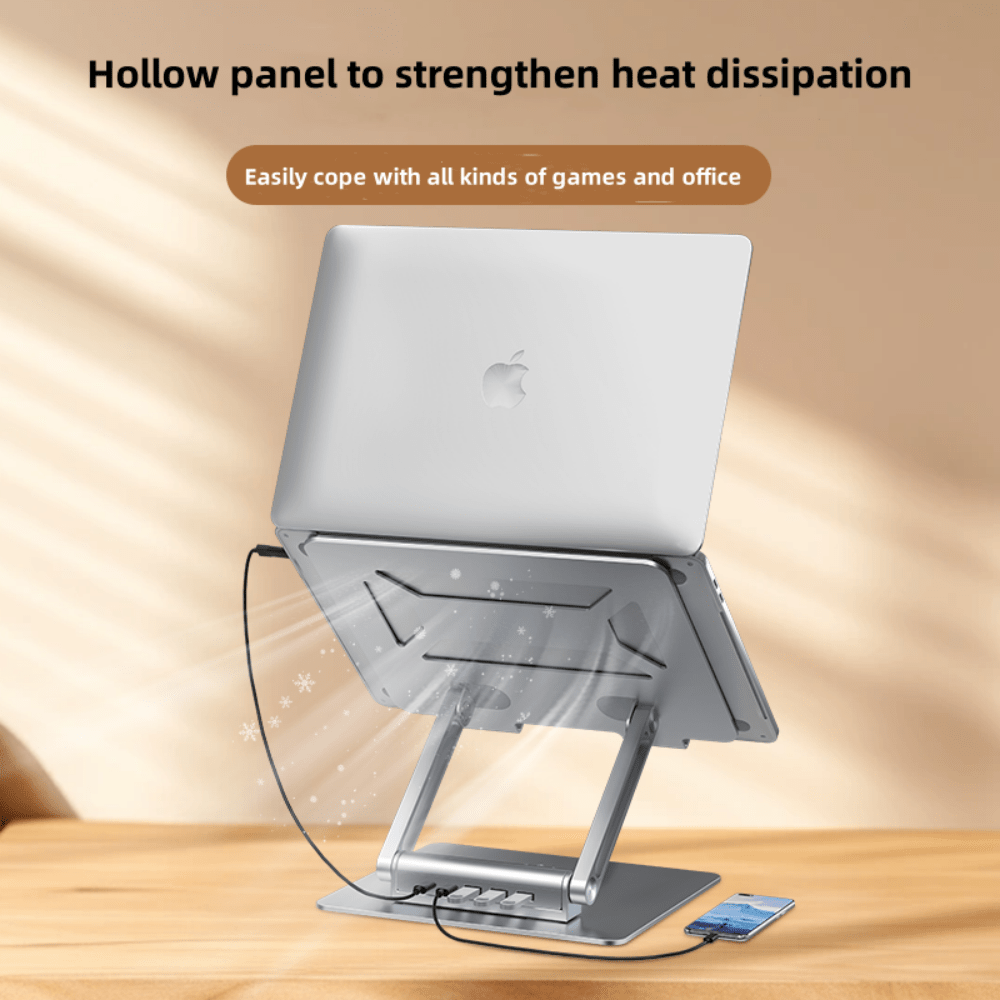 Factory Custom Logo Box iDock Height Angle Adjustable 360 Degree Rotating Two - pole Folding Notebook Stand with Docking Station - iDock Laptopstand