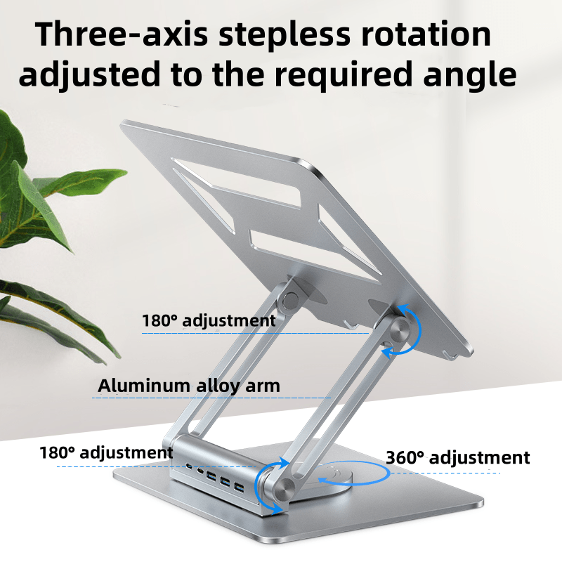 Factory Custom Logo Box iDock Height Angle Adjustable 360 Degree Rotating Two - pole Folding Notebook Stand with Docking Station - iDock Laptopstand