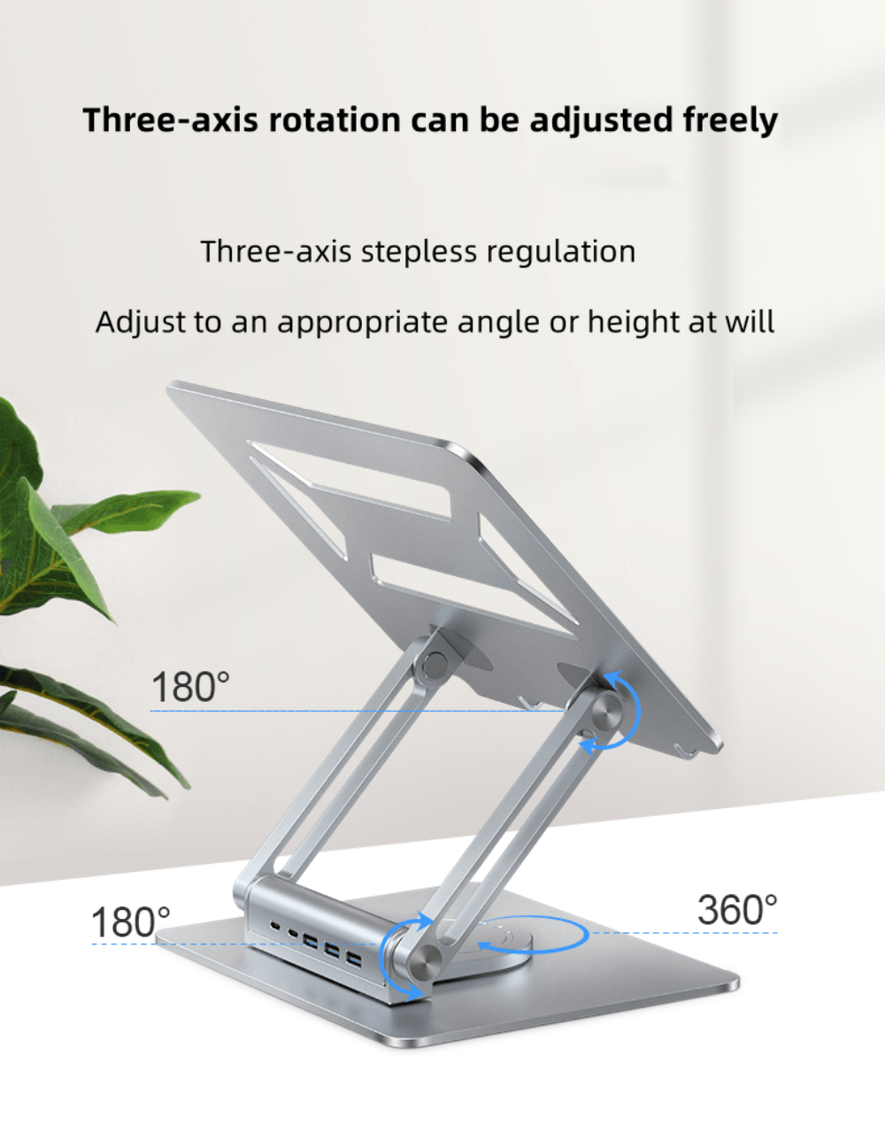 Factory Custom Logo Box iDock Height Angle Adjustable 360 Degree Rotating Two - pole Folding Notebook Stand with Docking Station - iDock Laptopstand