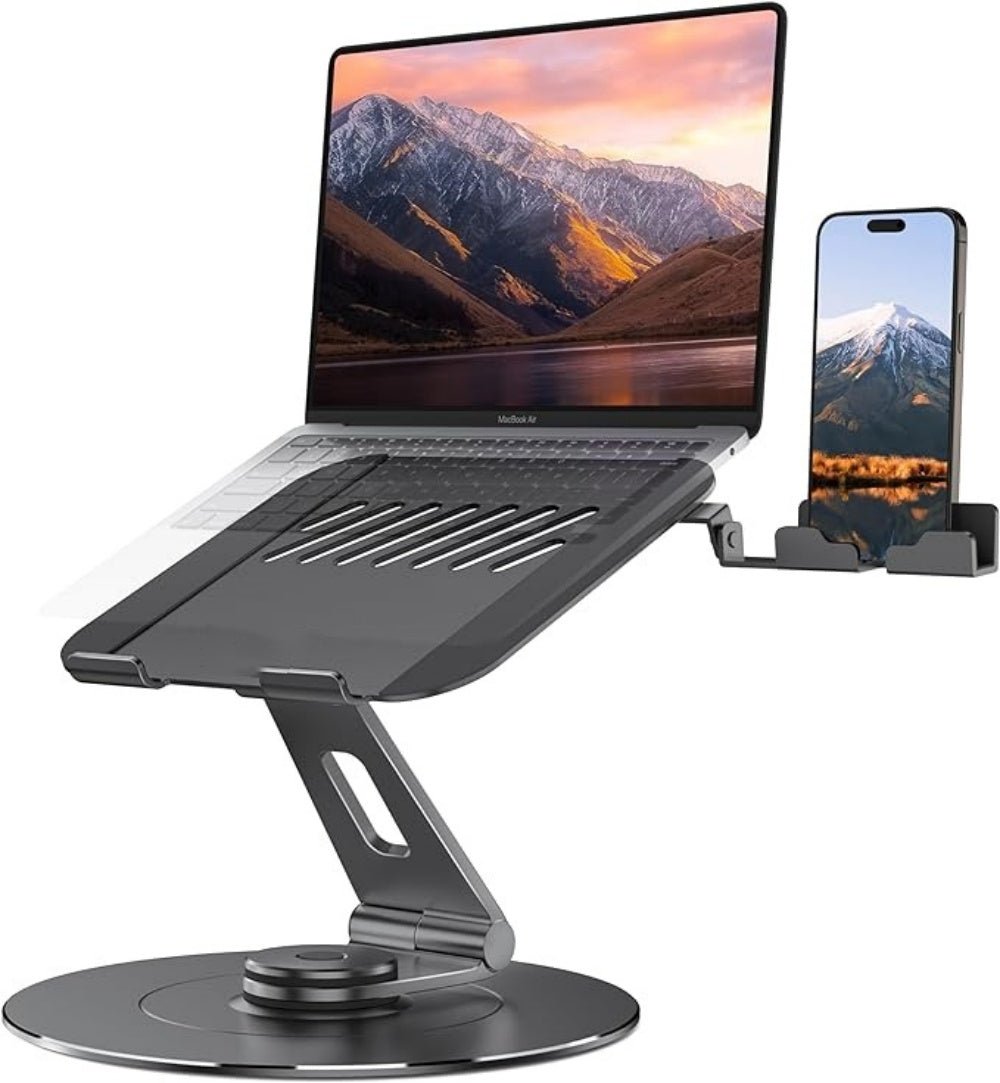 Factory Custom Logo Box iDock Portable Folding Adjustable 360 Rotating Ergonomic Desk Laptop Riser Stand with Phone Holder - iDock Laptopstand
