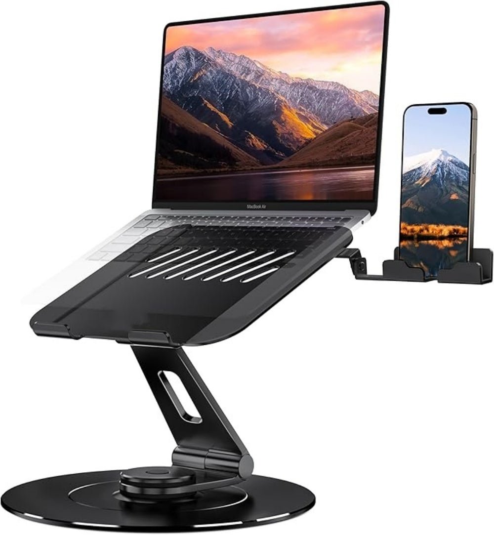Factory Custom Logo Box iDock Portable Folding Adjustable 360 Rotating Ergonomic Desk Laptop Riser Stand with Phone Holder - iDock Laptopstand