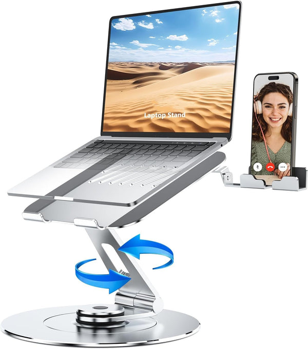 Factory Custom Logo Box iDock Portable Folding Adjustable 360 Rotating Ergonomic Desk Laptop Riser Stand with Phone Holder - iDock Laptopstand