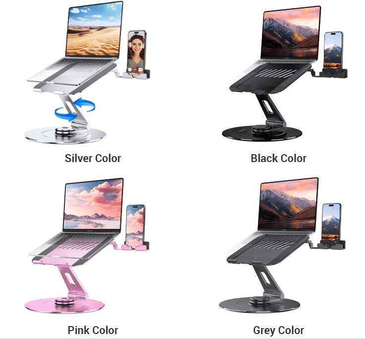 Factory Custom Logo Box iDock Portable Folding Adjustable 360 Rotating Ergonomic Desk Laptop Riser Stand with Phone Holder - iDock Laptopstand