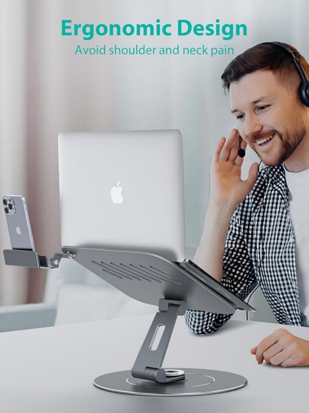 Factory Custom Logo Box iDock Portable Folding Adjustable 360 Rotating Ergonomic Desk Laptop Riser Stand with Phone Holder - iDock Laptopstand