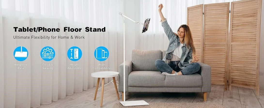 Factory Custom Logo Box iDock Stylish Adjustable Height iPad Floor Holder 360 Rotation Aluminum Tablet Phone Stand for Sofa Bed - iDock Laptopstand
