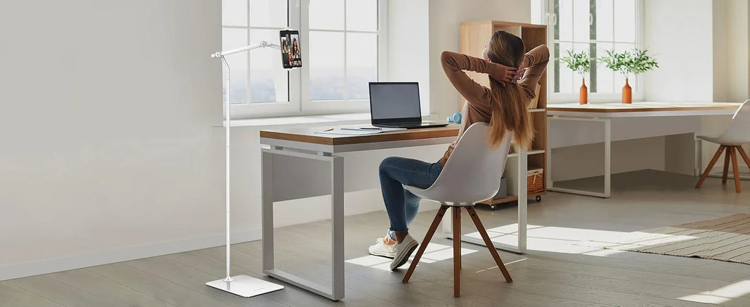 Factory Custom Logo Box iDock Stylish Adjustable Height iPad Floor Holder 360 Rotation Aluminum Tablet Phone Stand for Sofa Bed - iDock Laptopstand