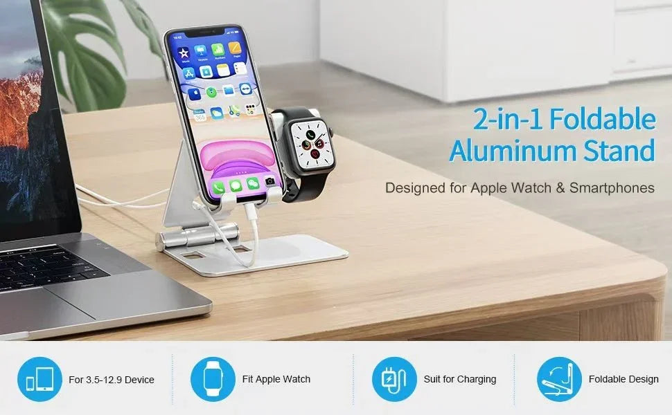 iDock 2 in 1 Design Mobile Phone Desktop Stand Compatible with 3.5 - 12.9 Inch Smart Devices and Apple Watch - iDock Laptopstand