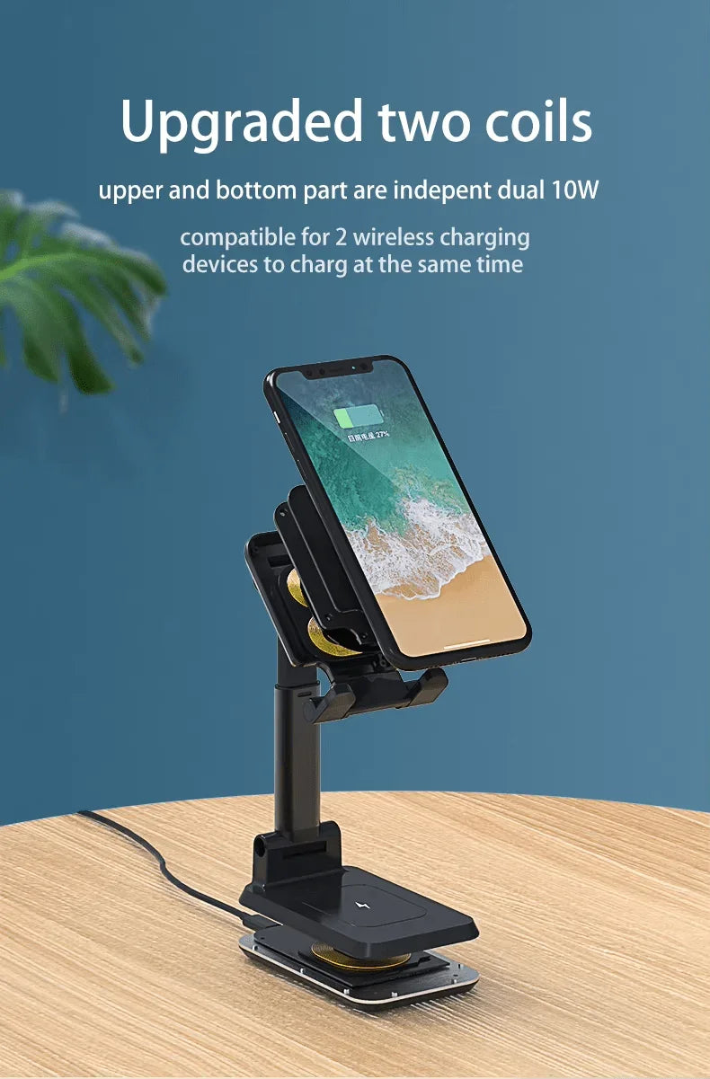 iDock 2 In 1 Wireless Charging Portable Foldable Height Angle Adjustable Mobile Phone Holder Tablet Stand - iDock Laptopstand