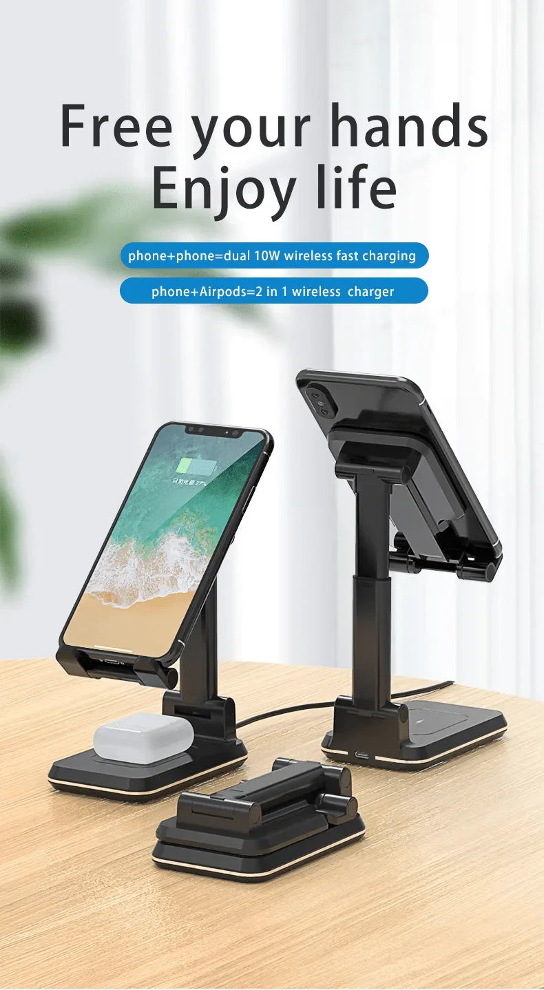 iDock 2 In 1 Wireless Charging Portable Foldable Height Angle Adjustable Mobile Phone Holder Tablet Stand - iDock Laptopstand