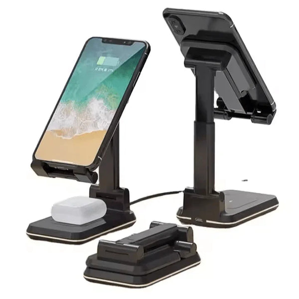iDock 2 In 1 Wireless Charging Portable Foldable Height Angle Adjustable Mobile Phone Holder Tablet Stand - iDock Laptopstand