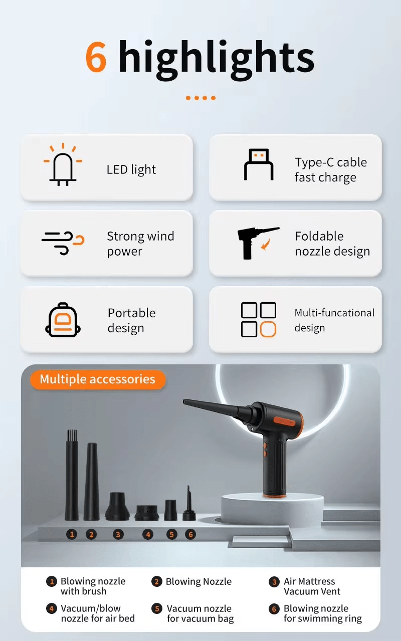 iDock 2024 Year 7500mAh Electrical Mini Air Duster Blowing Gun Portable Electric Factory Cordless Air Duster - iDock Laptopstand