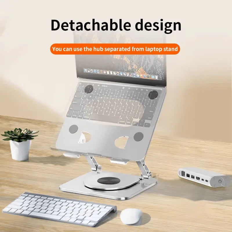 iDock 360 Degree Rotating Aluminium Alloy Adjustable Laptop Stand with Type - C and USB 3.0 HUB for HDMI 2.0 RJ45 Ethernet Docking Station - iDock Laptopstand