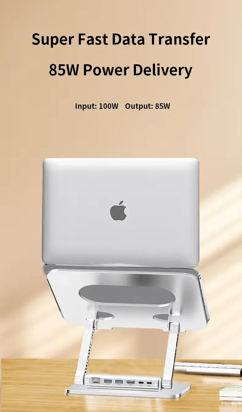 iDock 360 Degree Rotating Aluminium Alloy Adjustable Laptop Stand with Type - C and USB 3.0 HUB for HDMI 2.0 RJ45 Ethernet Docking Station - iDock Laptopstand