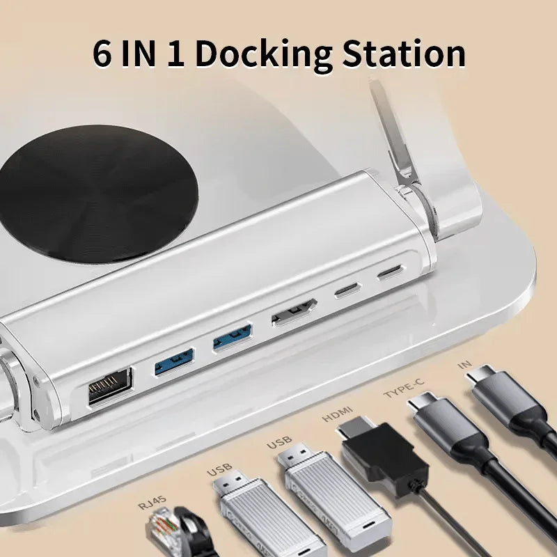iDock 360 Degree Rotating Aluminium Alloy Adjustable Laptop Stand with Type - C and USB 3.0 HUB for HDMI 2.0 RJ45 Ethernet Docking Station - iDock Laptopstand