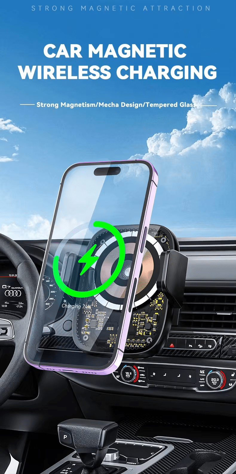 iDock Adjustable Magnetic Car 15W Wireless Fast Charging Stand for Phone - iDock Laptopstand