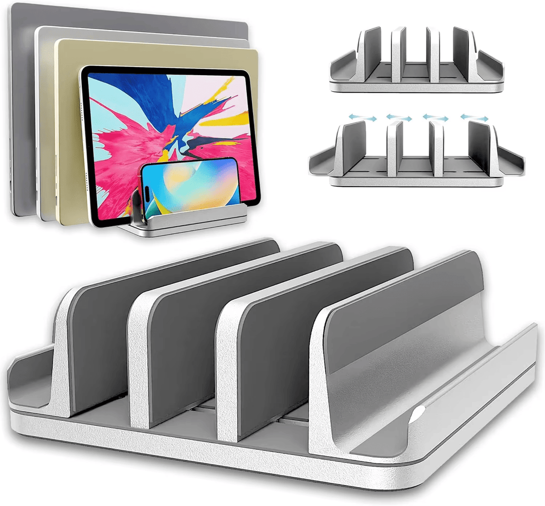 iDock Aluminium Material Bottom Adjustable Desktop Storage Stand Holder with 5 Slots Suitable For Laptop Tablet - iDock Laptopstand