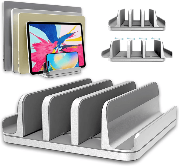 iDock Aluminium Material Bottom Adjustable Desktop Storage Stand Holder with 5 Slots Suitable For Laptop Tablet - iDock Laptopstand