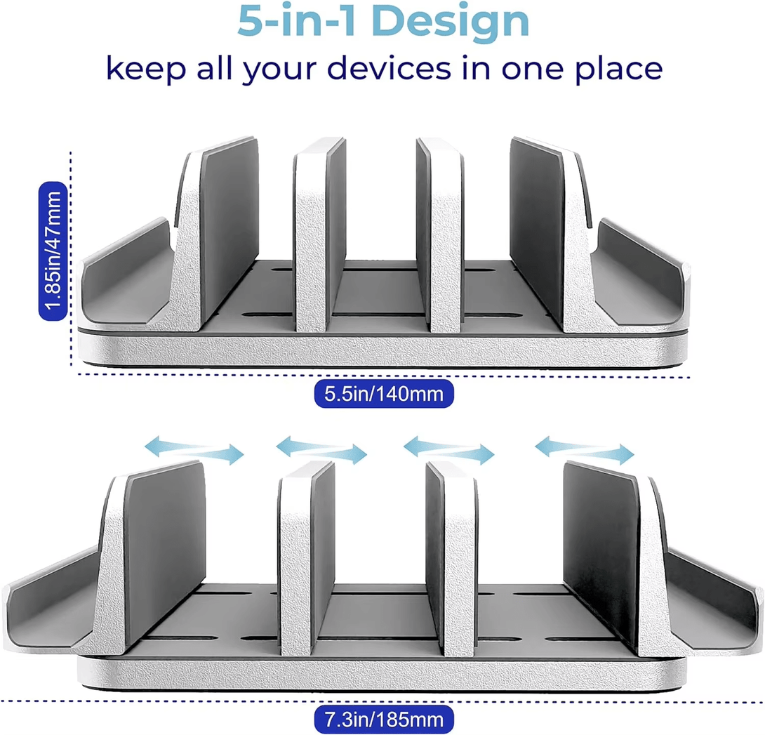 iDock Aluminium Material Bottom Adjustable Desktop Storage Stand Holder with 5 Slots Suitable For Laptop Tablet - iDock Laptopstand