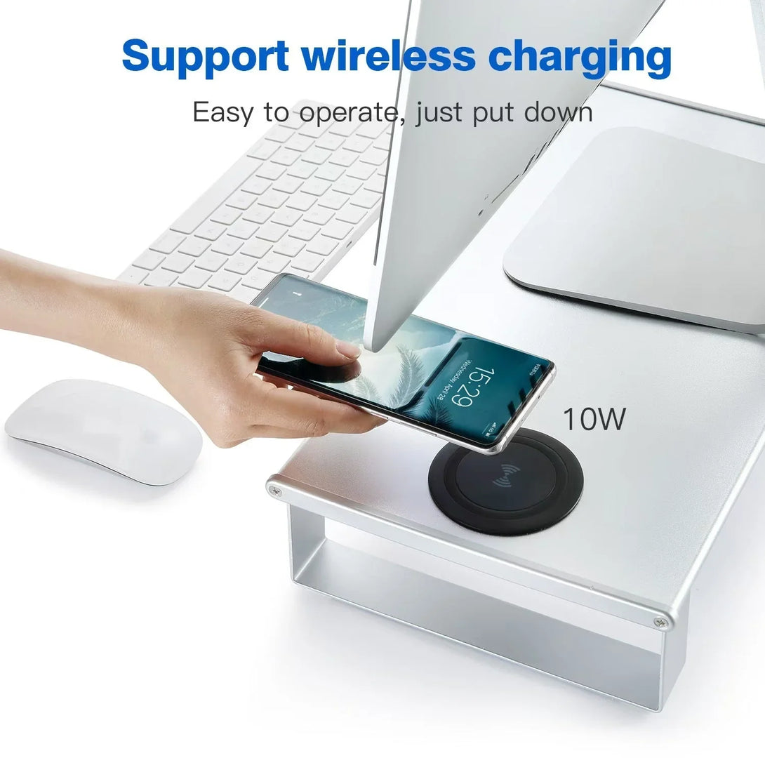 iDock Aluminum Alloy Desk Monitor Stand with 3.0 USB HUB Wireless Charging Monitor Stand - iDock Laptopstand