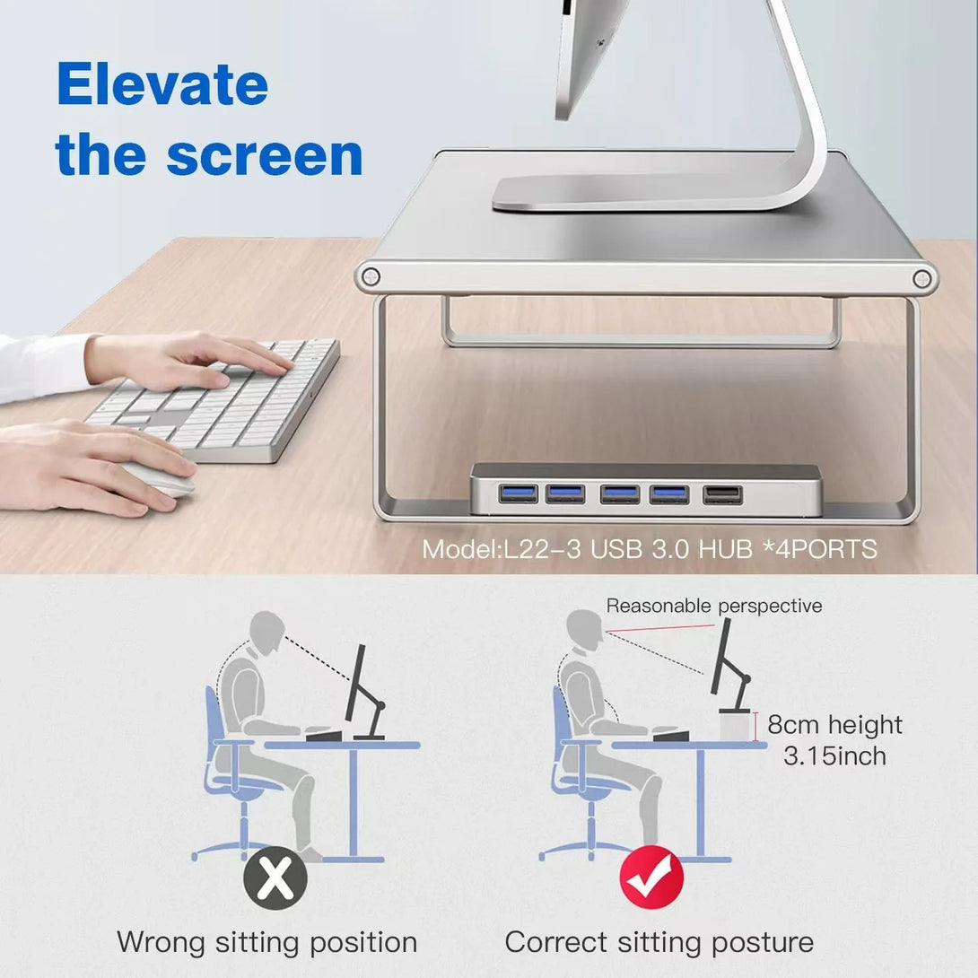 iDock Aluminum Alloy Desk Monitor Stand with 3.0 USB HUB Wireless Charging Monitor Stand - iDock Laptopstand