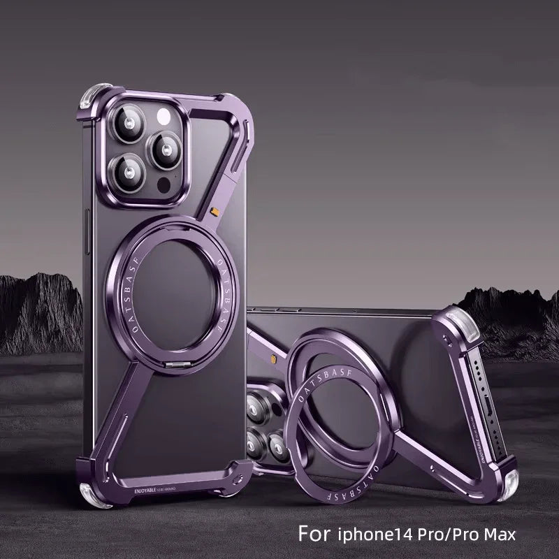 iDock Aluminum Alloy Frameless Design Z Phone Case For iPhone 13/15/14 Pro/Max With Rotatable Ring Holder Magnetic Kickstand Cover - iDock Laptopstand