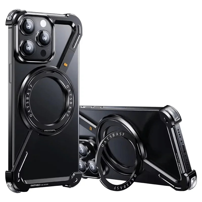 iDock Aluminum Alloy Frameless Design Z Phone Case For iPhone 13/15/14 Pro/Max With Rotatable Ring Holder Magnetic Kickstand Cover - iDock Laptopstand