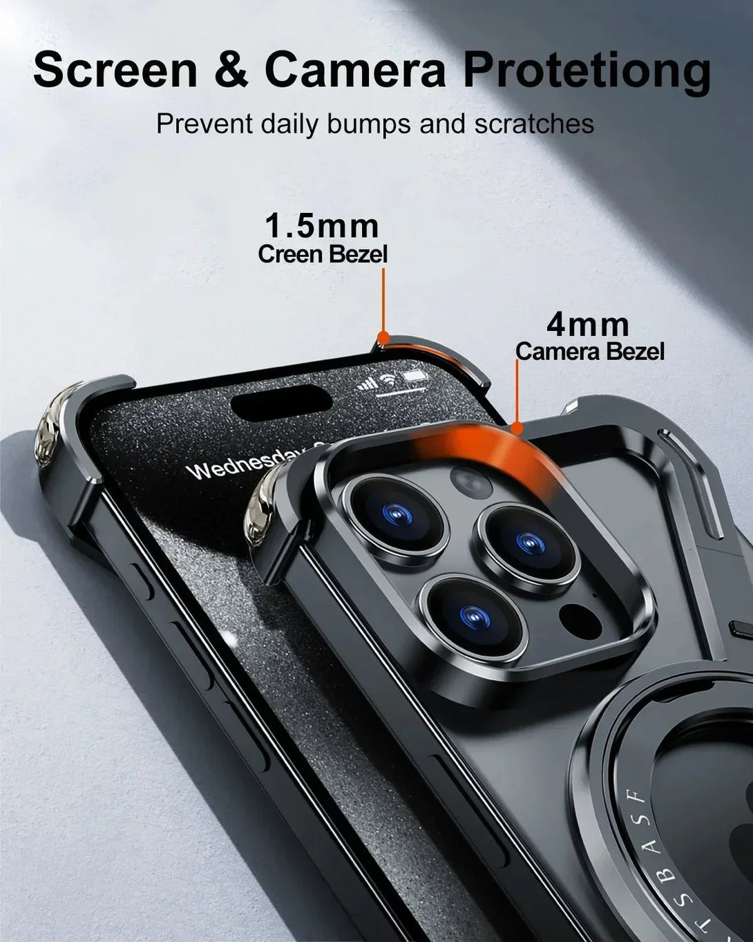 iDock Aluminum Alloy Frameless Design Z Phone Case For iPhone 13/15/14 Pro/Max With Rotatable Ring Holder Magnetic Kickstand Cover - iDock Laptopstand