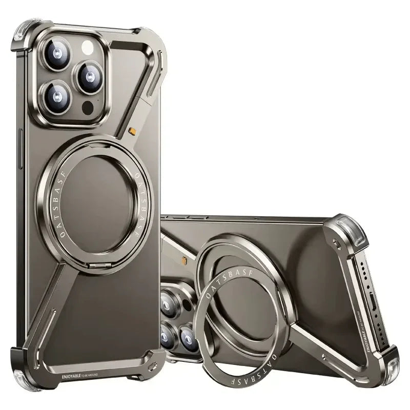 iDock Aluminum Alloy Frameless Design Z Phone Case For iPhone 13/15/14 Pro/Max With Rotatable Ring Holder Magnetic Kickstand Cover - iDock Laptopstand
