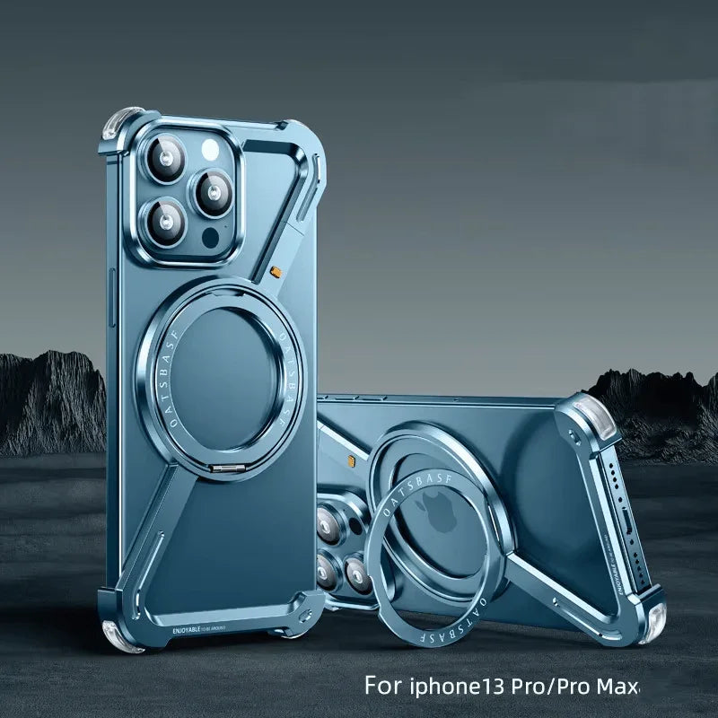 iDock Aluminum Alloy Frameless Design Z Phone Case For iPhone 13/15/14 Pro/Max With Rotatable Ring Holder Magnetic Kickstand Cover - iDock Laptopstand