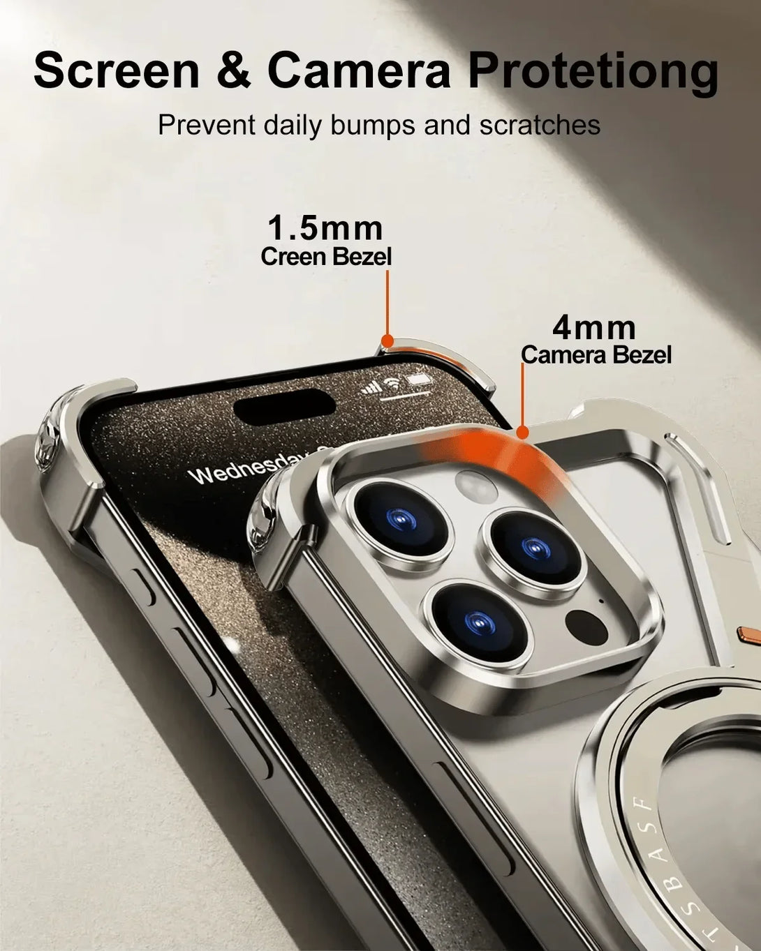 iDock Aluminum Alloy Frameless Design Z Phone Case For iPhone 13/15/14 Pro/Max With Rotatable Ring Holder Magnetic Kickstand Cover - iDock Laptopstand