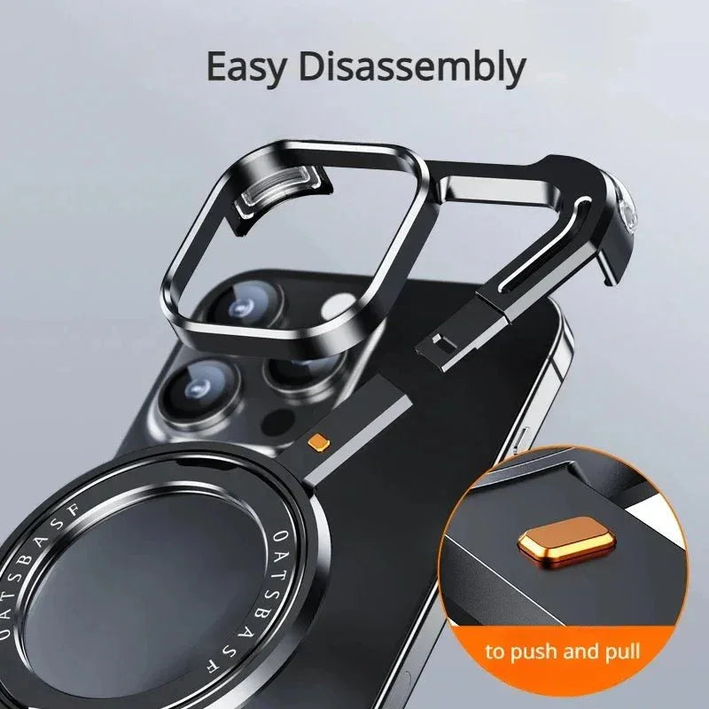 iDock Aluminum Alloy Frameless Design Z Phone Case For iPhone 13/15/14 Pro/Max With Rotatable Ring Holder Magnetic Kickstand Cover - iDock Laptopstand
