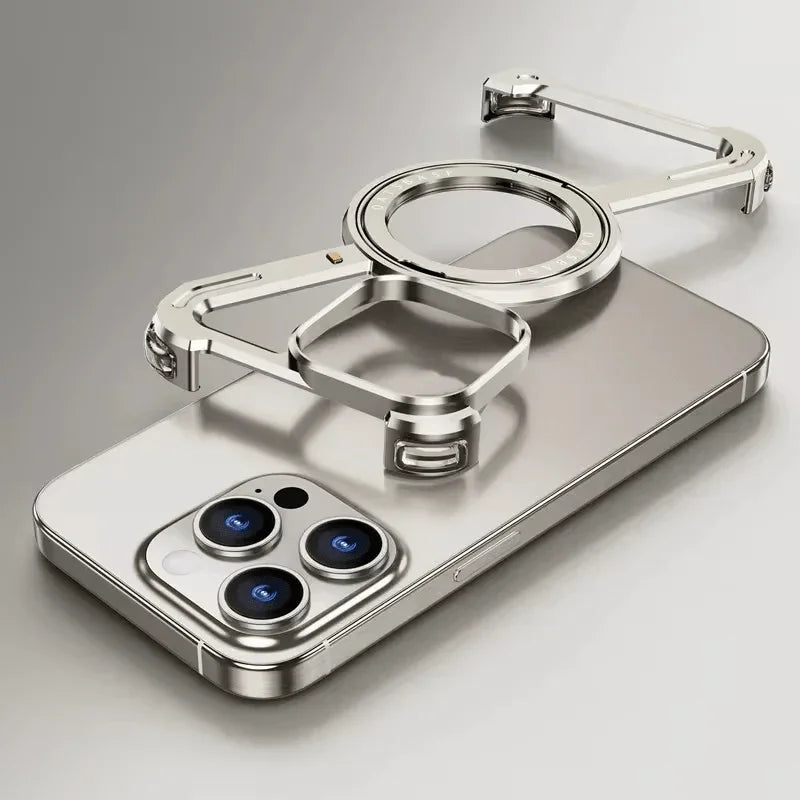 iDock Aluminum Alloy Frameless Design Z Phone Case For iPhone 13/15/14 Pro/Max With Rotatable Ring Holder Magnetic Kickstand Cover - iDock Laptopstand