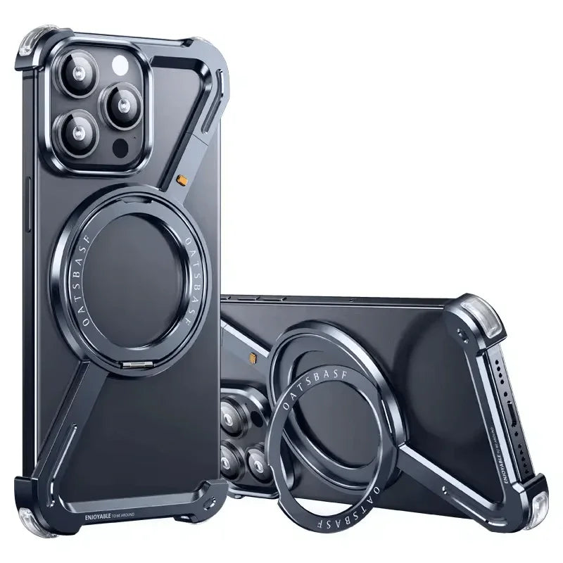 iDock Aluminum Alloy Frameless Design Z Phone Case For iPhone 13/15/14 Pro/Max With Rotatable Ring Holder Magnetic Kickstand Cover - iDock Laptopstand