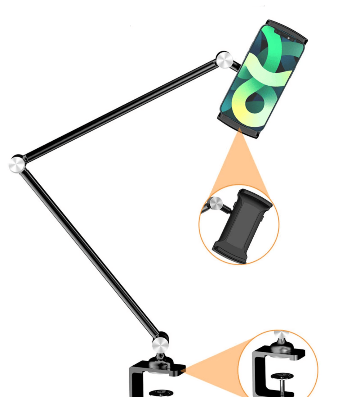 iDock Aluminum Long Arm Desktop Mount Holder for Bed Flexible Arm Clamp Clip Lazy Tablet Mobile Phone Stand Holder - iDock Laptopstand