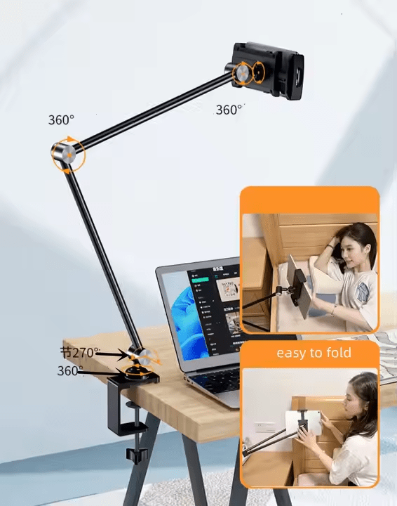 iDock Aluminum Long Arm Desktop Mount Holder for Bed Flexible Arm Clamp Clip Lazy Tablet Mobile Phone Stand Holder - iDock Laptopstand