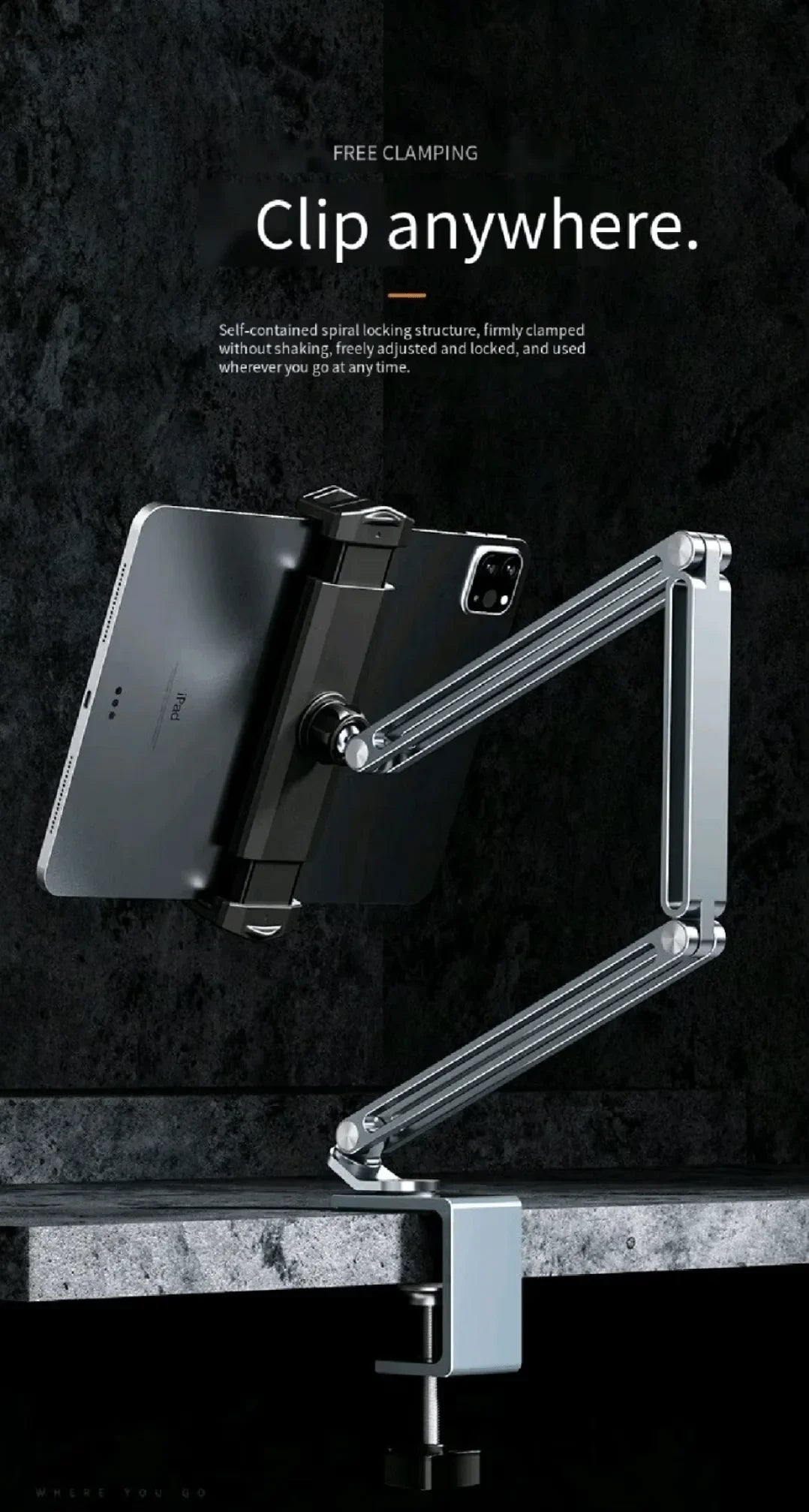 iDock Aluminum Long Arm Desktop Mount Holder for Bed Overhead Flexible Arm Clamp Clip Lazy Tablet Mobile Phone Stand Holder For Desk - iDock Laptopstand