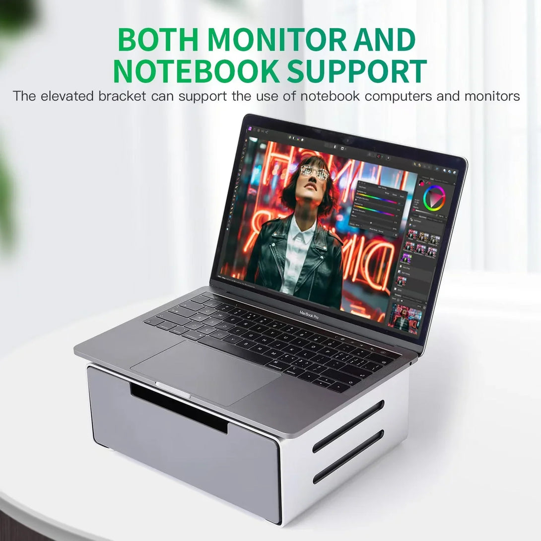 iDock Aluminum Monitor Holder with USB3.0 USB C With the Drawer Support Transfer Data Monitor Stand Riser - iDock Laptopstand