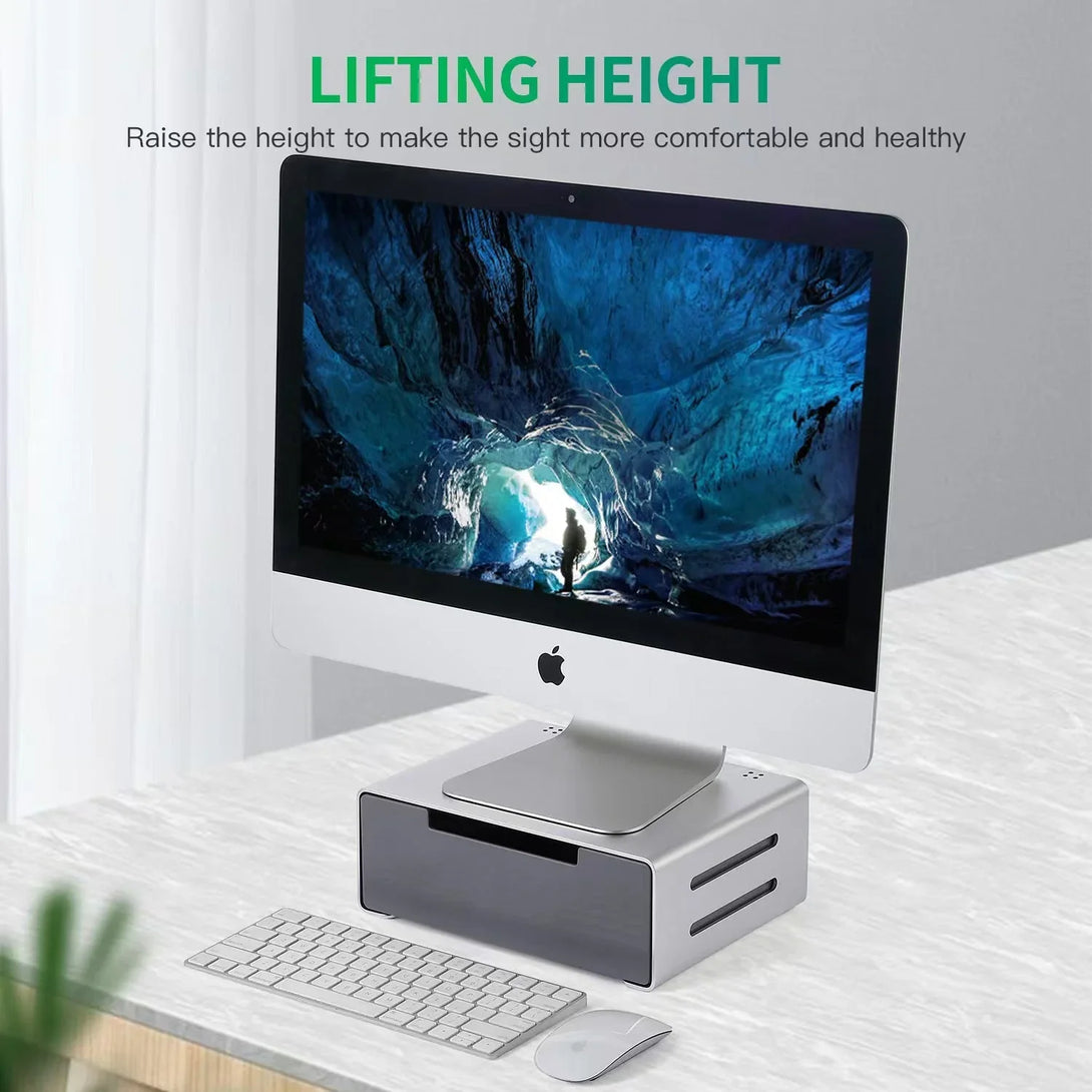 iDock Aluminum Monitor Holder with USB3.0 USB C With the Drawer Support Transfer Data Monitor Stand Riser - iDock Laptopstand