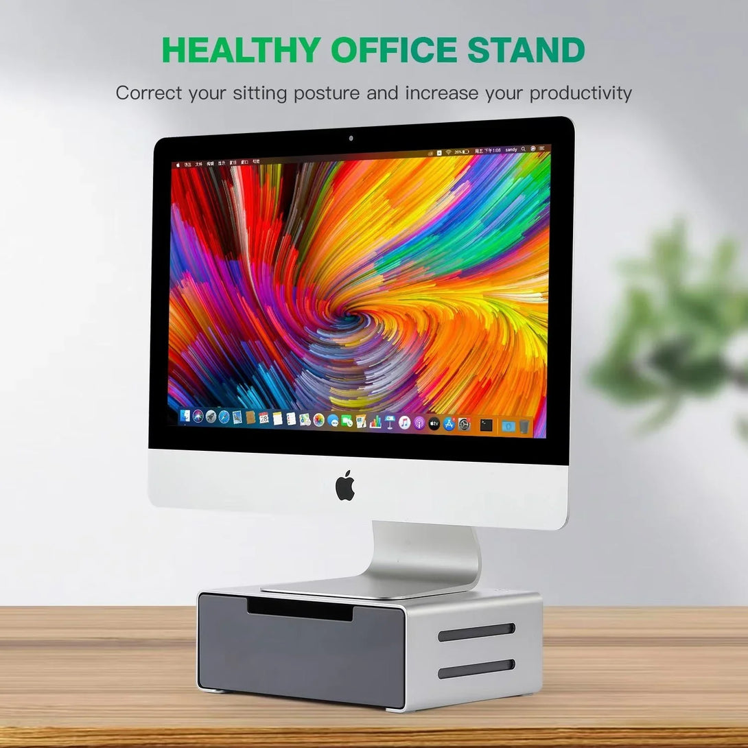 iDock Aluminum Monitor Holder with USB3.0 USB C With the Drawer Support Transfer Data Monitor Stand Riser - iDock Laptopstand