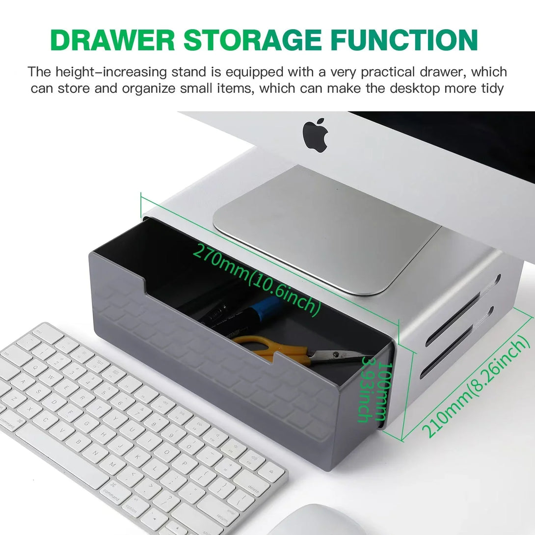 iDock Aluminum Monitor Holder with USB3.0 USB C With the Drawer Support Transfer Data Monitor Stand Riser - iDock Laptopstand