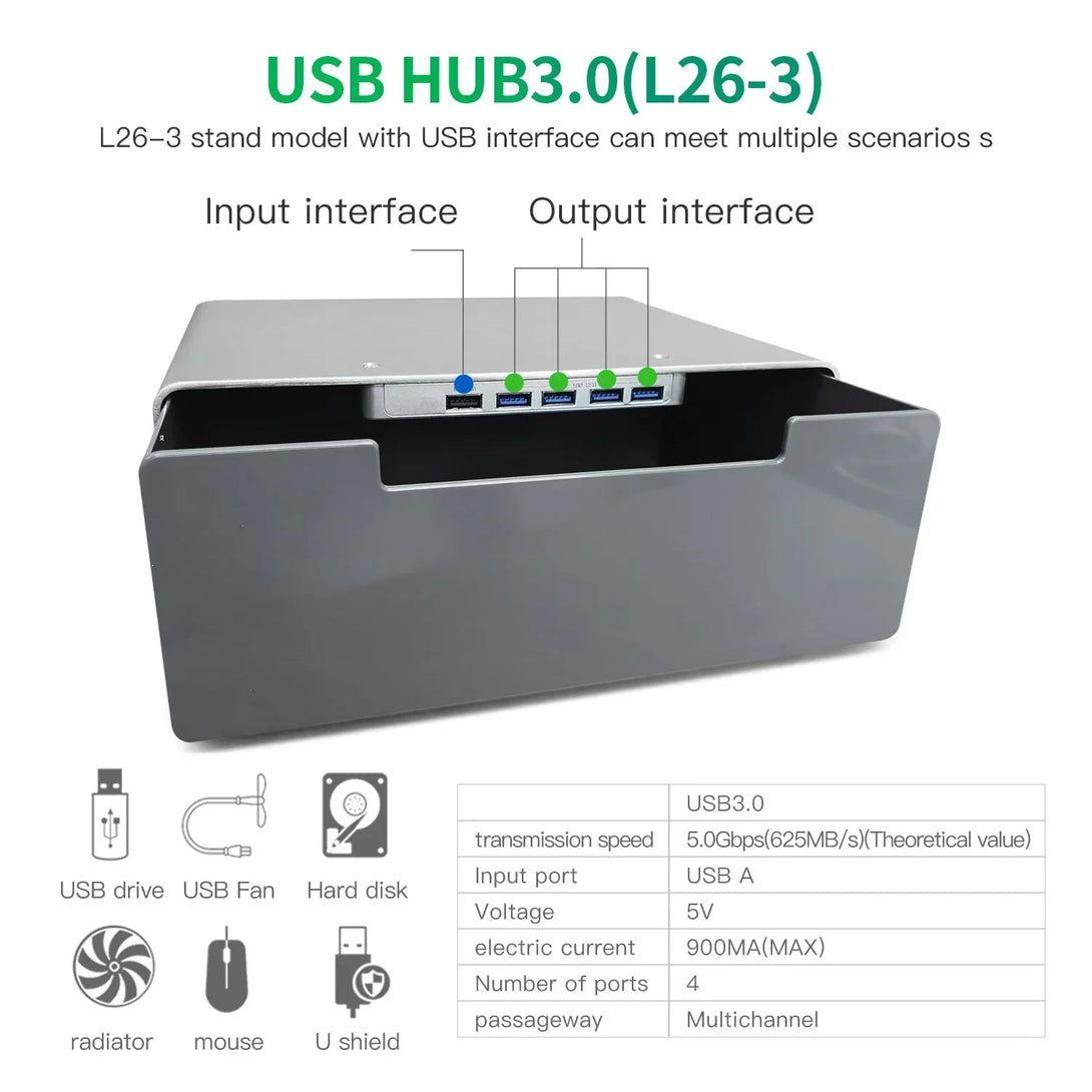 iDock Aluminum Monitor Holder with USB3.0 USB C With the Drawer Support Transfer Data Monitor Stand Riser - iDock Laptopstand